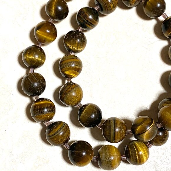 Nature Yellow Brown Tiger's Eye Necklace, Large Genuine Gemstone Beaded Necklace - Picture 4 of 9